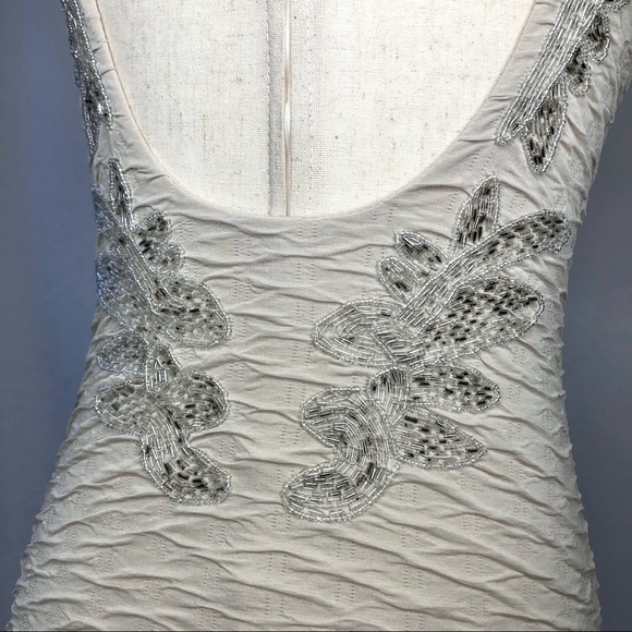 Free People Bringing Sexy Back champagne bodycon dress beaded open back size xs - Picture 5 of 11